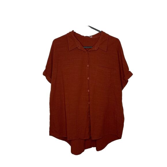 Apraw Burnt Orange Short Sleeve Button Up Summer Casual Plus Size XXL Womens - Picture 1 of 5